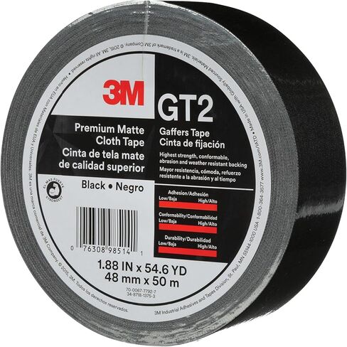 3M Premium Matte Cloth (Gaffers) Tape GT2, High-Strength, Indoor/Outdoor Use, Black, 48 mm x 50 m, 11 mil, 1 Roll, 98514 in Saudi Arabia
