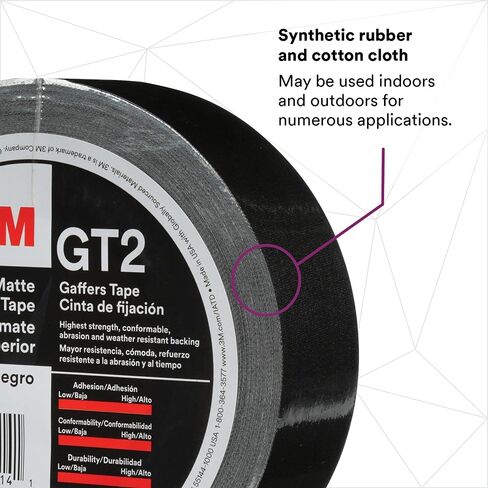 3M Premium Matte Cloth (Gaffers) Tape GT2, High-Strength, Indoor/Outdoor Use, Black, 48 mm x 50 m, 11 mil, 1 Roll, 98514 in Saudi Arabia