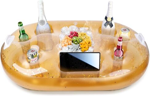 FUTUREPLUSX Floating Drink Holder for Pool, 39x23 Inches Gold Floating Table for Pool, Floating Pool Tray for Food and Drinks, Pool Accessories for Adults, Drink Floaties for Pool in Saudi Arabia