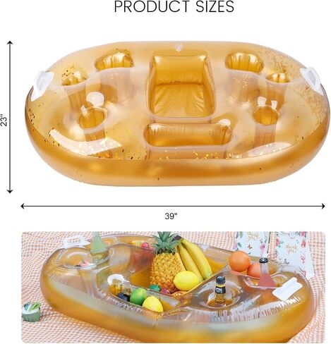 FUTUREPLUSX Floating Drink Holder for Pool, 39x23 Inches Gold Floating Table for Pool, Floating Pool Tray for Food and Drinks, Pool Accessories for Adults, Drink Floaties for Pool in Saudi Arabia