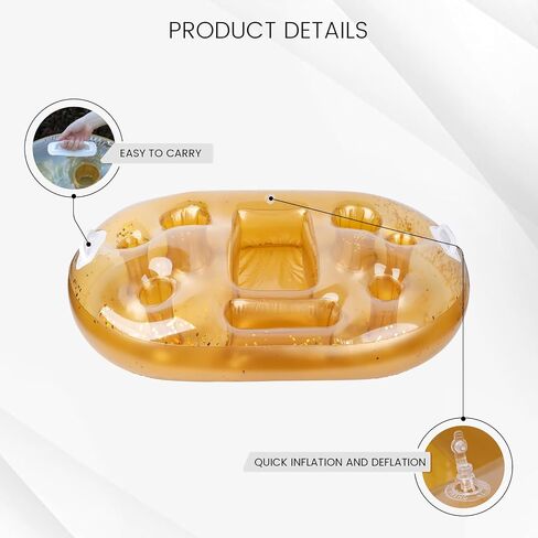FUTUREPLUSX Floating Drink Holder for Pool, 39x23 Inches Gold Floating Table for Pool, Floating Pool Tray for Food and Drinks, Pool Accessories for Adults, Drink Floaties for Pool in Saudi Arabia