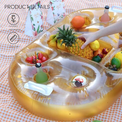 FUTUREPLUSX Floating Drink Holder for Pool, 39x23 Inches Gold Floating Table for Pool, Floating Pool Tray for Food and Drinks, Pool Accessories for Adults, Drink Floaties for Pool in Saudi Arabia