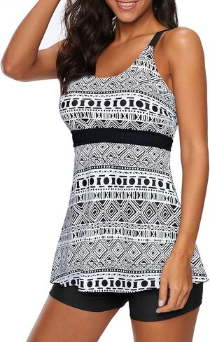 Zando Womens Tankini Swimwuits للنساء ملابس سباحة للتحكم في البطن مكونة من قطعتين ملابس سباحة مطبوعة بالورود ملابس سباحة نسائية متواضعة بدلة سباحة علوية مع شورت للأولاد A09 زهور عرقية متوسطة in Kuwait