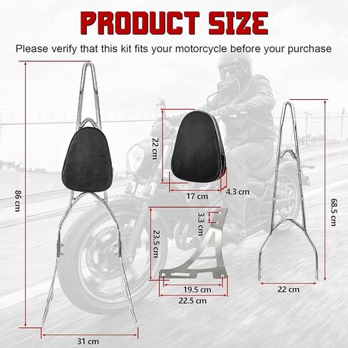 INNOGLOW Sissy Bar with Backrest Motorcycle PU Backrest Passenger Pad Driver Rider Sissy Bar Fits For Harley Sportster XL883 XL1200 04-UP (Black) in Saudi Arabia