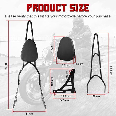 INNOGLOW Sissy Bar with Backrest Motorcycle PU Backrest Passenger Pad Driver Rider Sissy Bar Fits For Harley Sportster XL883 XL1200 04-UP (Black) in Saudi Arabia
