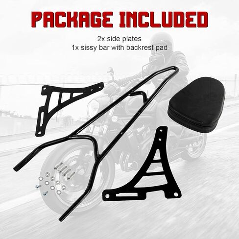 INNOGLOW Sissy Bar with Backrest Motorcycle PU Backrest Passenger Pad Driver Rider Sissy Bar Fits For Harley Sportster XL883 XL1200 04-UP (Black) in Saudi Arabia