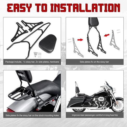 INNOGLOW Sissy Bar with Backrest Motorcycle PU Backrest Passenger Pad Driver Rider Sissy Bar Fits For Harley Sportster XL883 XL1200 04-UP (Black) in Saudi Arabia