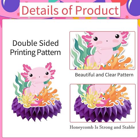 Axolotl Birthday Decorations - 9PCS Axolotl Party Table Decorations Cute Axolotl Theme Honeycomb Centerpiece Decor for Birthday Party Baby Shower Decorations Supplies Kids Girls in Kuwait