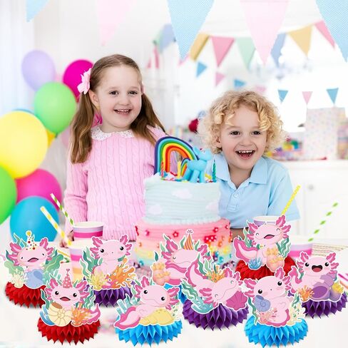 Axolotl Birthday Decorations - 9PCS Axolotl Party Table Decorations Cute Axolotl Theme Honeycomb Centerpiece Decor for Birthday Party Baby Shower Decorations Supplies Kids Girls in Kuwait