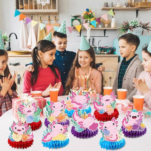 Axolotl Birthday Decorations - 9PCS Axolotl Party Table Decorations Cute Axolotl Theme Honeycomb Centerpiece Decor for Birthday Party Baby Shower Decorations Supplies Kids Girls in Kuwait