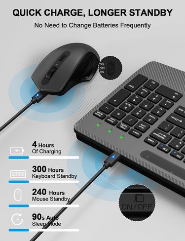 Wireless Keyboard and Mouse Combo, Ergonomic Keyboard with Wrist Rest, Phone Holder, Sleep Mode, 2.4G Lag-Free Rechargeable Compact Silent Cordless Keyboard Mouse for Windows, Mac, PC (Grey Black) in Saudi Arabia