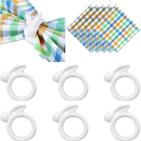 12 Pieces Easter Napkin Rings-Bunny Napkin Holder Rings Gingham Buffalo Plaid Check Napkins Set Pure Cotton for Easter Decoration Party Dining Table Settings Decor (Cute Style) in Saudi Arabia