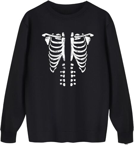 GORGLITTER Men's Skeleton Graphic Long Sleeve Sweatshirt Round Neck Pullover Top Black Small in Saudi Arabia