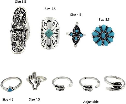 Asphire 9pcs Bohemian Joint Knuckle Rings Set Turquoise Gemstone Stackable Midi Ring Band Vintage Carved Geometric Finger Rings Opal Teardrop Chunky Ring Pack for Women in Saudi Arabia