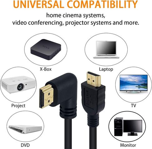 Poyiccot 8K HDMI Cable 2feet, HDMI 2.1 Cable 90 Degree Down Angle HDMI Male to Male 8K HDMI Cable 48gbps 2.1 Cable Support 8K@60Hz 4K@120 7680P 8K HDMI2.1 Cable for TV/Xbox /PS4 /PS5(M/M Down) in Saudi Arabia