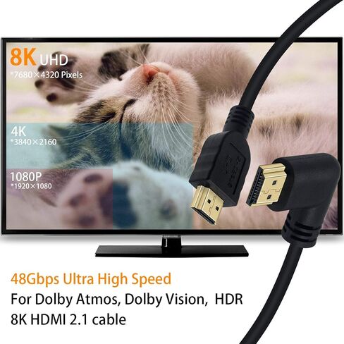 Poyiccot 8K HDMI Cable 2feet, HDMI 2.1 Cable 90 Degree Down Angle HDMI Male to Male 8K HDMI Cable 48gbps 2.1 Cable Support 8K@60Hz 4K@120 7680P 8K HDMI2.1 Cable for TV/Xbox /PS4 /PS5(M/M Down) in Saudi Arabia
