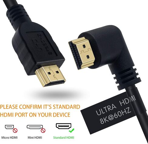 Poyiccot 8K HDMI Cable 2feet, HDMI 2.1 Cable 90 Degree Down Angle HDMI Male to Male 8K HDMI Cable 48gbps 2.1 Cable Support 8K@60Hz 4K@120 7680P 8K HDMI2.1 Cable for TV/Xbox /PS4 /PS5(M/M Down) in Saudi Arabia