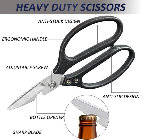 Stainless Steel Scissors Heavy Duty, Stainless Non Slip Stainless Steel Scissors, All-Purpose Stainless Steel Scissors for Paper, Cardboard, Leather, plastic straw, Fabric (8.5 Inch(Multifunctional)) in Saudi Arabia