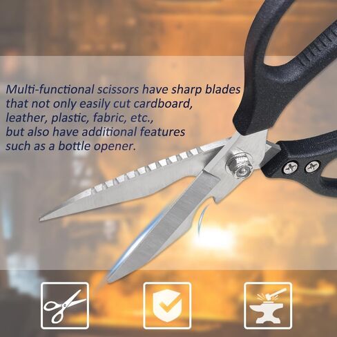 Stainless Steel Scissors Heavy Duty, Stainless Non Slip Stainless Steel Scissors, All-Purpose Stainless Steel Scissors for Paper, Cardboard, Leather, plastic straw, Fabric (8.5 Inch(Multifunctional)) in Saudi Arabia