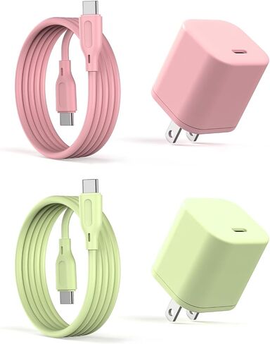 USB C Charger Type C 20W Fast Speed Wall Adapter, 2 Pack Lemi Power Block 4FT Type C to C Charging Cable Compatible with Samsung Galaxy S22 Note Google Pixel MacBook (2 x Pink Chargers) in Saudi Arabia