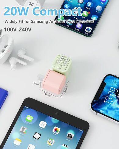 USB C Charger Type C 20W Fast Speed Wall Adapter, 2 Pack Lemi Power Block 4FT Type C to C Charging Cable Compatible with Samsung Galaxy S22 Note Google Pixel MacBook (2 x Pink Chargers) in Saudi Arabia