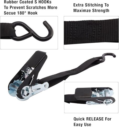 XSTRAP STANDARD Ratchet Straps, 900 LB Break Strength, 8-Pack 10FT Ratchet Tie Down Straps Set for Motorcycle Straps Tie Downs, Appliances, Lawn Equipment, Logistic Cargo Straps for Trucks (Black) in Kuwait