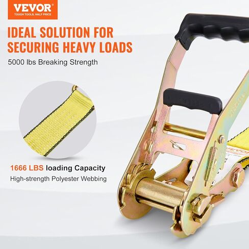 أشرطة ربط السقاطة من VEVOR (4PK)، قوة كسر 5000 رطل 2 بوصة × 15 بوصة أشرطة ربط شديدة التحمل مع خطاف J ومقابض مبطنة لتحريك الدراجات النارية والمقطورة والشاحنات (أصفر) in Kuwait