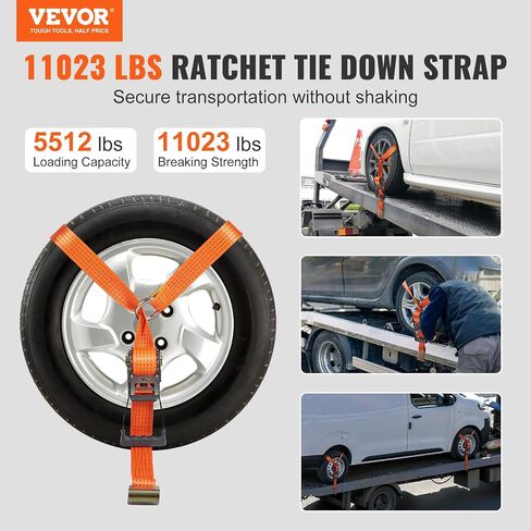 مجموعة أشرطة ربط السيارة من VEVOR، أشرطة إطارات بنمط لاسو 2 × 120 بوصة، حمل عمل 5512 رطل، قوة كسر 11023 رطل، مع خطافات مسطحة لسيارة الركاب، ATV، الدراجات النارية، الشاحنات، سيارات الدفع الرباعي، UTV، مقطورة، 4 عبوات in Saudi Arabia