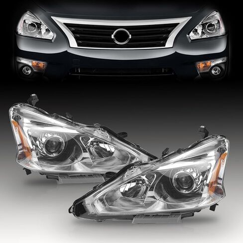 PartsFlow 2 قطعة مجموعة مصابيح أمامية هالوجين كروم الإسكان كشافات اليسار واليمين بدون لمبة ل 2013 2014 2015 نيسان ألتيما 13 14 15 نيسان ألتيما in Kuwait
