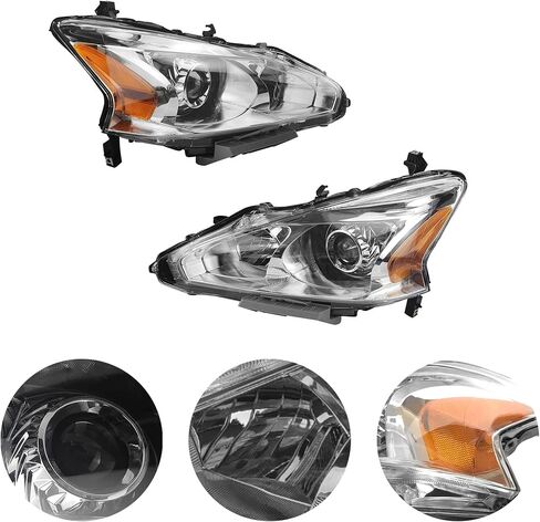 PartsFlow 2 قطعة مجموعة مصابيح أمامية هالوجين كروم الإسكان كشافات اليسار واليمين بدون لمبة ل 2013 2014 2015 نيسان ألتيما 13 14 15 نيسان ألتيما in Kuwait