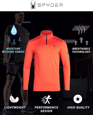 قميص Spyder الرجالي النشط - بلوفر بأكمام طويلة وربع سحاب (S-XL) in Kuwait
