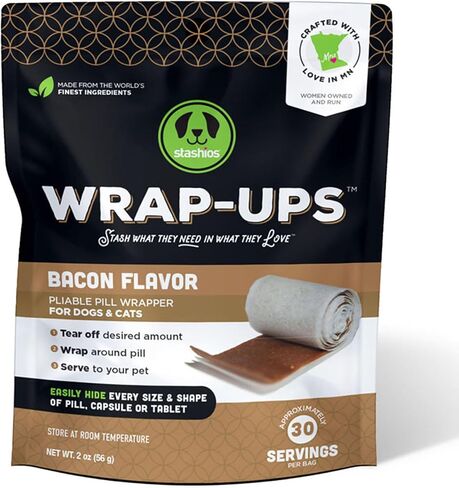 Wrap-Ups: Pill Wrapper - Bacon - 30 Servings Bag, Dogs & Cats, Pet Treat Hides Any Size Pills, All Natural Limited Ingredients, USA Made in Saudi Arabia