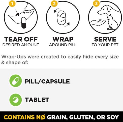 Wrap-Ups: Pill Wrapper - Bacon - 30 Servings Bag, Dogs & Cats, Pet Treat Hides Any Size Pills, All Natural Limited Ingredients, USA Made in Saudi Arabia