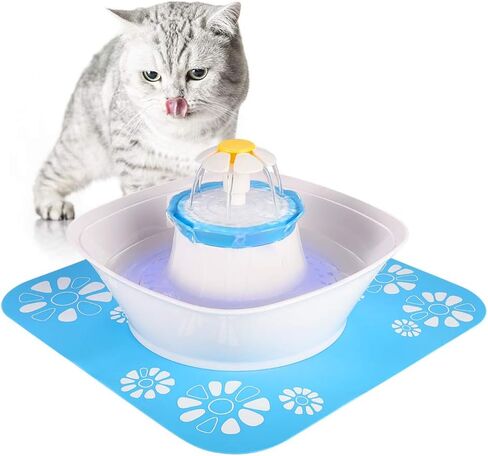 نافورة بيكون للحيوانات الأليفة، موزع مياه آلي للقطط والكلاب بإضاءة LED سعة 84 أونصة/2.5 لتر مع بساط سيليكون واحد للقطط والكلاب والحيوانات الأليفة المتعددة in Kuwait