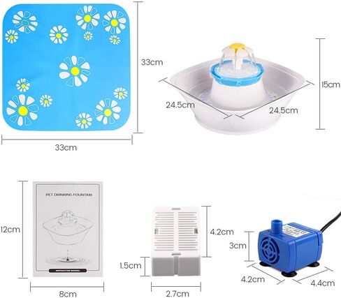 نافورة بيكون للحيوانات الأليفة، موزع مياه آلي للقطط والكلاب بإضاءة LED سعة 84 أونصة/2.5 لتر مع بساط سيليكون واحد للقطط والكلاب والحيوانات الأليفة المتعددة in Kuwait