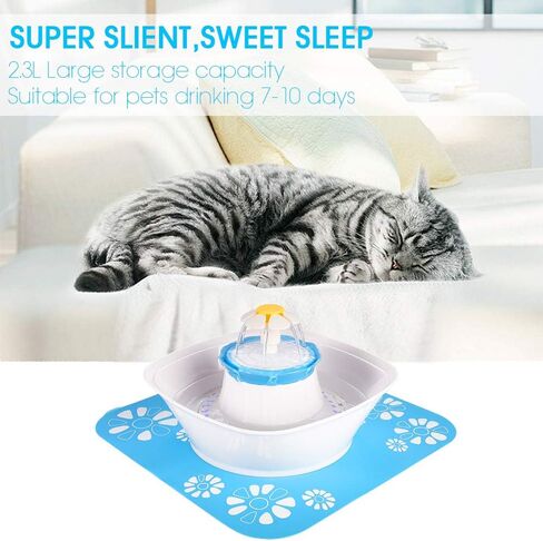 نافورة بيكون للحيوانات الأليفة، موزع مياه آلي للقطط والكلاب بإضاءة LED سعة 84 أونصة/2.5 لتر مع بساط سيليكون واحد للقطط والكلاب والحيوانات الأليفة المتعددة in Kuwait