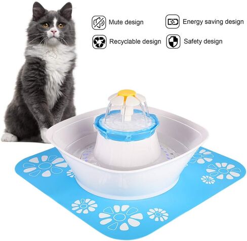 نافورة بيكون للحيوانات الأليفة، موزع مياه آلي للقطط والكلاب بإضاءة LED سعة 84 أونصة/2.5 لتر مع بساط سيليكون واحد للقطط والكلاب والحيوانات الأليفة المتعددة in Kuwait
