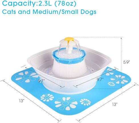 نافورة بيكون للحيوانات الأليفة، موزع مياه آلي للقطط والكلاب بإضاءة LED سعة 84 أونصة/2.5 لتر مع بساط سيليكون واحد للقطط والكلاب والحيوانات الأليفة المتعددة in Kuwait