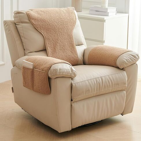 NANSHINE 3Pcs Recliner Slipcovers Armrest Covers for Recliner Chair Non Slip Sherpa Headrest Protector Recliner Chair with Storage Pockets for Sofa Recliner Protector (Brown) in Kuwait