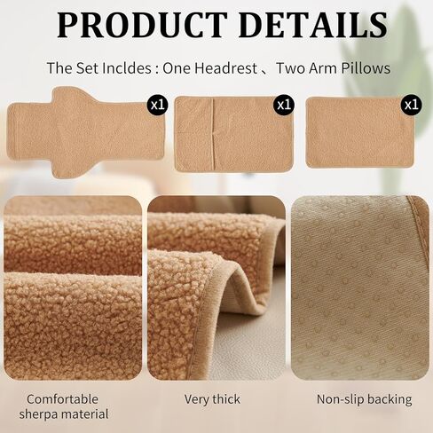 NANSHINE 3Pcs Recliner Slipcovers Armrest Covers for Recliner Chair Non Slip Sherpa Headrest Protector Recliner Chair with Storage Pockets for Sofa Recliner Protector (Brown) in Kuwait