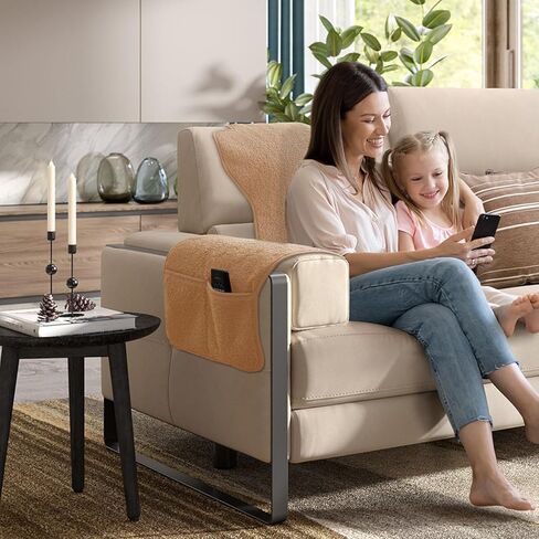 NANSHINE 3Pcs Recliner Slipcovers Armrest Covers for Recliner Chair Non Slip Sherpa Headrest Protector Recliner Chair with Storage Pockets for Sofa Recliner Protector (Brown) in Kuwait