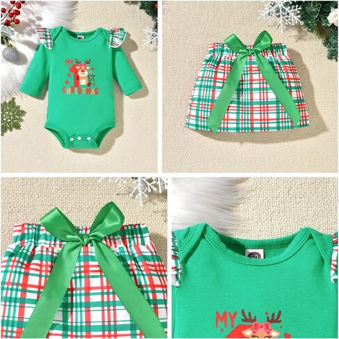 fioukiay Baby Girl My First Christmas Outfit Long Sleeve Romper Mini Skirt With Leg Warmers 4PCS Xmas Clothes Set in Kuwait