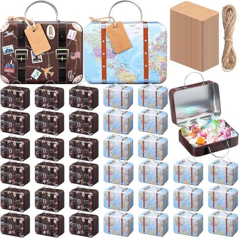 24 Pieces Mini Christmas Suitcase Boxes, Tin Plate Candy Party Favor Gift, Small Suitcase Box for Party Wedding Travel Bride Shower Decoration, with Labels and Hemp Rope(Vintage) in Kuwait