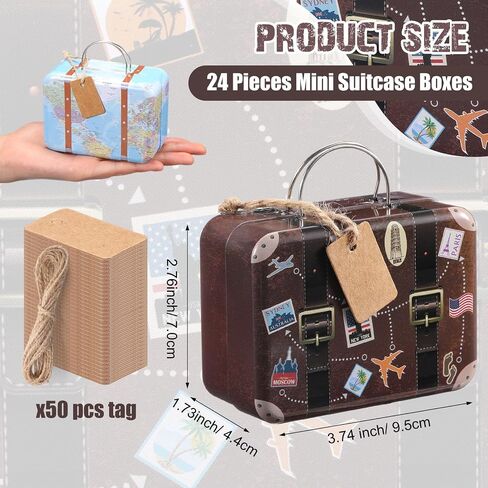 24 Pieces Mini Christmas Suitcase Boxes, Tin Plate Candy Party Favor Gift, Small Suitcase Box for Party Wedding Travel Bride Shower Decoration, with Labels and Hemp Rope(Vintage) in Kuwait