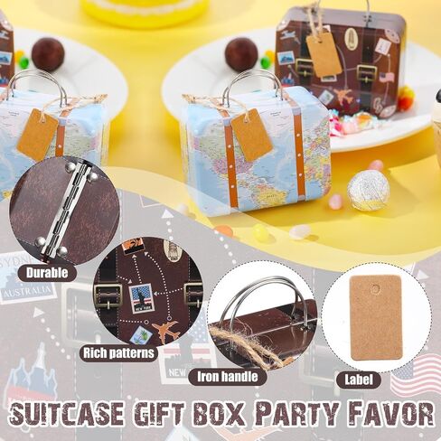 24 Pieces Mini Christmas Suitcase Boxes, Tin Plate Candy Party Favor Gift, Small Suitcase Box for Party Wedding Travel Bride Shower Decoration, with Labels and Hemp Rope(Vintage) in Kuwait