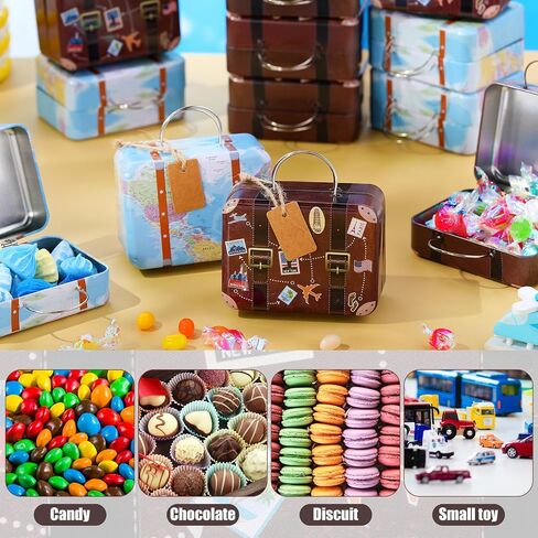 24 Pieces Mini Christmas Suitcase Boxes, Tin Plate Candy Party Favor Gift, Small Suitcase Box for Party Wedding Travel Bride Shower Decoration, with Labels and Hemp Rope(Vintage) in Kuwait