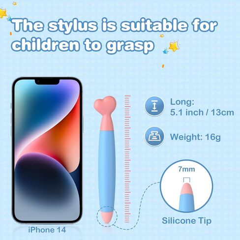 Kids Stylus Pens for Touch Screens - Mixoo Cute Heart-Shaped Rubber Tip Stylus Pen 2 Pack for Children, Compatible with iPad, iPhone, Kindle Fire Kids, Tablets and All Touch Screen Devices in Kuwait