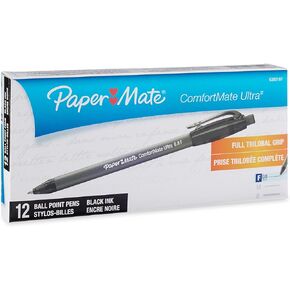 Paper Mate ComfortMate Retractable Ballpoint Pens, Medium Point, Black, 12 Count