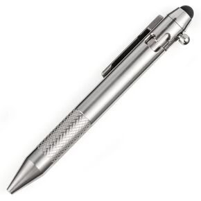 Cool Hand 4.9'' Brass Bolt Action Pen with Retractable Stylus Tip for Any Touch Screen, Ballpoint Ink Refillable, Compact Size, Skelton Out Deep Pocket Clip (Brass)