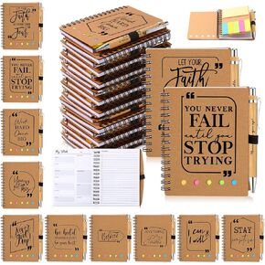 20 Set Inspirational Gifts Bulk Thank You Gifts Inspirational Spiral Notebook with Motivational Bamboo Ballpoint Pen with Sticky Notepad for Teacher Student Employee Appreciation Gifts(20 Set, Motivational)